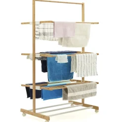 IDMarket Séchoir à linge pliable 3 niveaux RITA capacité 22M en bambou* Etendoir À Linge