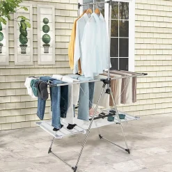 Giantex Séchoir à Linge Pliable, Barre de Suspension, Ailes Réglables, Pinces à Chaussettes, Tissu en Maille ,Crochets à Chaussures* Etendoir À Linge