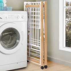 IDMarket Séchoir à linge pliable DELUXE capacité 22M avec tringle blanc et effet bois