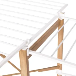 IDMarket Séchoir à linge pliable DELUXE capacité 22M avec tringle blanc et effet bois