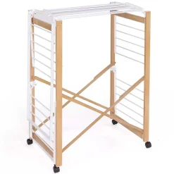 IDMarket Séchoir à linge pliable DELUXE capacité 22M avec tringle blanc et effet bois