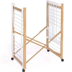 IDMarket Séchoir à linge pliable DELUXE capacité 22M avec tringle blanc et effet bois