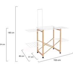 IDMarket Séchoir à linge pliable DELUXE capacité 22M avec tringle blanc et effet bois