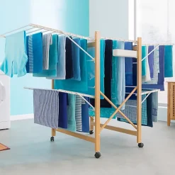 IDMarket Séchoir à linge pliable DELUXE capacité 27M blanc et effet bois
