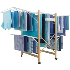 IDMarket Séchoir à linge pliable DELUXE capacité 27M blanc et effet bois