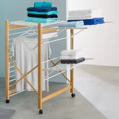 IDMarket Séchoir à linge pliable DELUXE capacité 27M blanc et effet bois