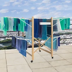 IDMarket Séchoir à linge pliable DELUXE capacité 27M blanc et effet bois
