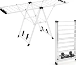 Giantex Séchoir à Linge Pliante, avec Ailes Latérales Hauteur Réglable, 20 Barres, Chaussures, Vêtements (1,8 M,Blanc)
