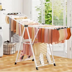 Giantex Séchoir à Linge Pliante, avec Ailes Latérales Hauteur Réglable, 20 Barres, Chaussures, Vêtements (1,8 M,Blanc)