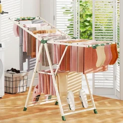 Giantex Séchoir à Linge Pliante, avec Ailes Latérales Hauteur, 18 Barres, Chaussures, Vêtements (1,6 M,Beige)