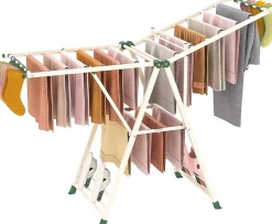 Giantex Séchoir à Linge Pliante, avec Ailes Latérales Hauteur, 18 Barres, Chaussures, Vêtements (1,6 M,Beige)