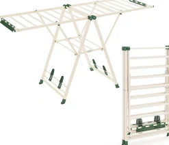 Giantex Séchoir à Linge Pliante, avec Ailes Latérales Hauteur Réglable, 20 Barres et 4 Crochets Chaussures, Vêtements (1,8 M,Beige)* Etendoir À Linge