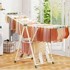 Giantex Séchoir à Linge Pliante, avec Ailes Latérales Hauteur Réglable, 20 Barres et 4 Crochets Chaussures, Vêtements (1,8 M,Beige)* Etendoir À Linge