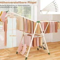 Giantex Séchoir à Linge Pliante, avec Ailes Latérales Hauteur Réglable, 20 Barres et 4 Crochets Chaussures, Vêtements (1,8 M,Beige)* Etendoir À Linge