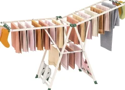 Giantex Séchoir à Linge Pliante, avec Ailes Latérales Hauteur Réglable, 20 Barres et 4 Crochets Chaussures, Vêtements (1,8 M,Beige)* Etendoir À Linge