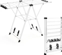 Giantex Séchoir à Linge Pliante, avec Ailes Latérales Hauteur, 16 Barres, 28 Pinces Latérales et 4 Crochets, Vêtements (1,4 M,Blanc)