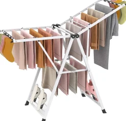 Giantex Séchoir à Linge Pliante, avec Ailes Latérales Hauteur, 16 Barres, 28 Pinces Latérales et 4 Crochets, Vêtements (1,4 M,Blanc)
