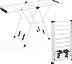 Giantex Séchoir à Linge Pliante, avec Ailes Latérales Hauteur Réglable, 18 Barres, Chaussures, Vêtements (1,6 M,Blanc)