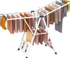 Giantex Séchoir à Linge Pliante, avec Ailes Latérales Hauteur Réglable, 18 Barres, Chaussures, Vêtements (1,6 M,Blanc)