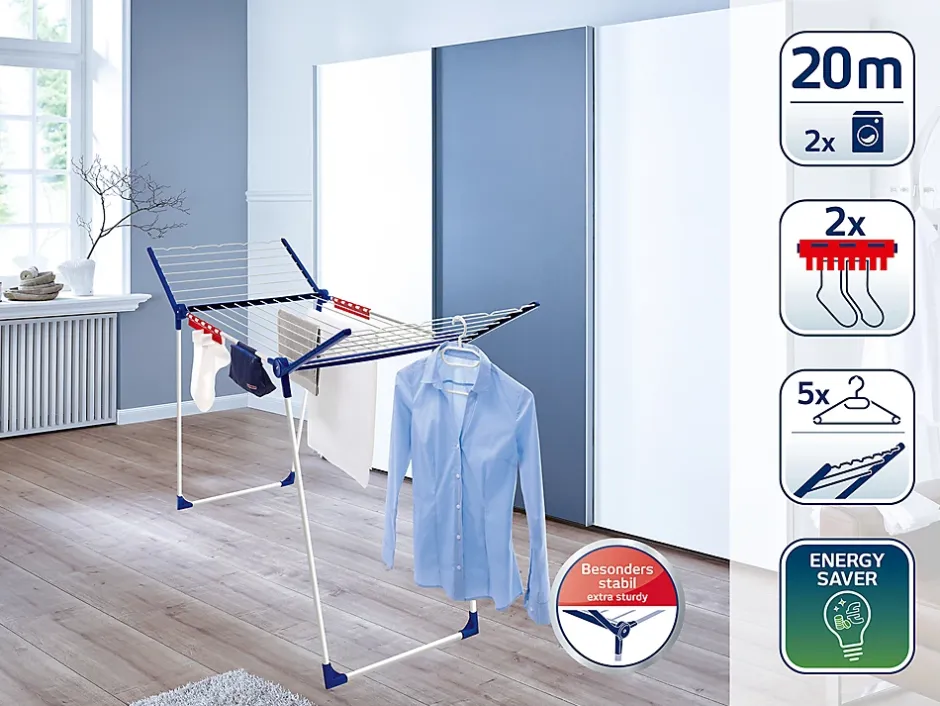 Leifheit Séchoir à linge sur pied 20 m avec accessoires, Pegasus 200 Solid Comfort