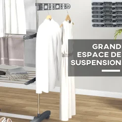 Homcom Séchoir à linge étendoir pliable ailes latérales 3 niveaux acier inox PP gris* Etendoir À Linge