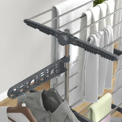 Homcom Séchoir à linge étendoir pliable ailes latérales 3 niveaux acier inox PP gris* Etendoir À Linge