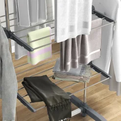 Homcom Séchoir à linge étendoir pliable ailes latérales 3 niveaux acier inox PP gris* Etendoir À Linge