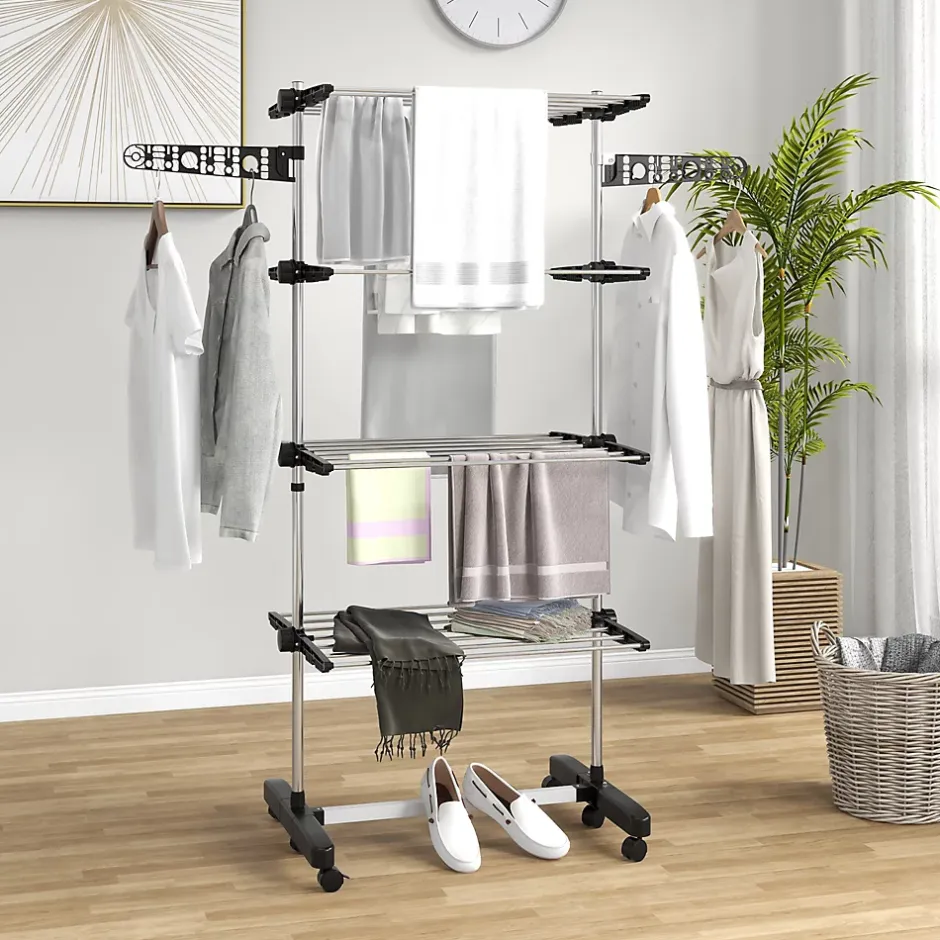 Homcom Séchoir à linge étendoir pliable ailes latérales 4 niveaux noir