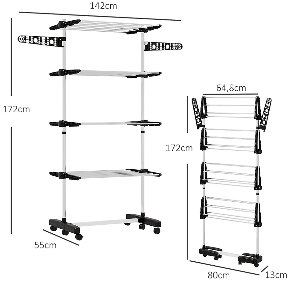 Homcom Séchoir à linge étendoir pliable ailes latérales 4 niveaux noir