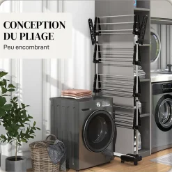 Homcom Séchoir à linge étendoir pliable ailes latérales 4 niveaux noir