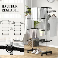 Homcom Séchoir à linge étendoir pliable ailes latérales 4 niveaux noir
