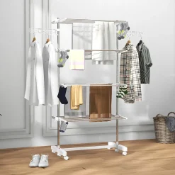 Homcom Séchoir à linge étendoir pliable ailes latérales sur 4 niveaux