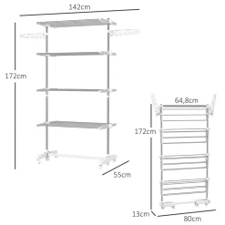 Homcom Séchoir à linge étendoir pliable ailes latérales sur 4 niveaux