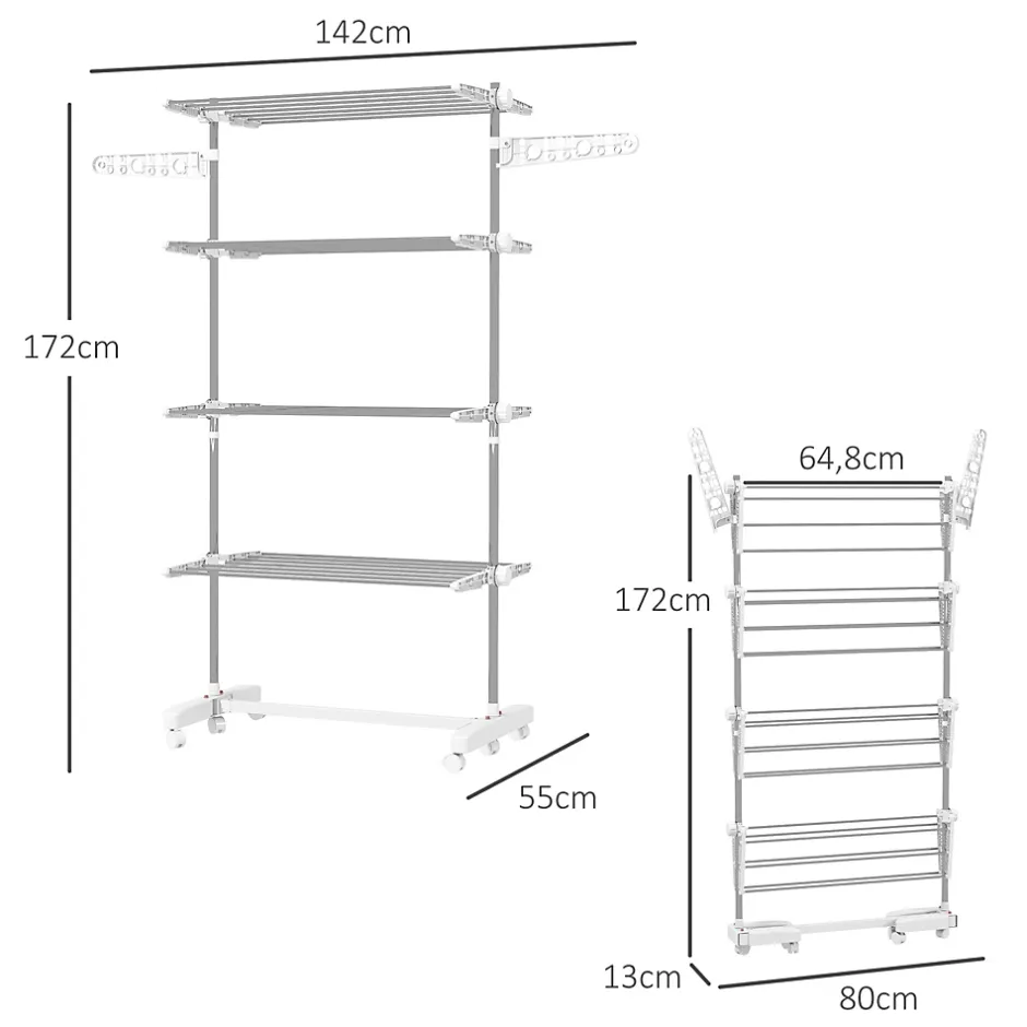 Homcom Séchoir à linge étendoir pliable ailes latérales sur 4 niveaux