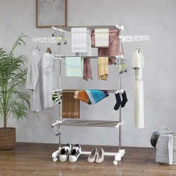 Homcom Séchoir à linge étendoir pliable ailes latérales sur 4 niveaux