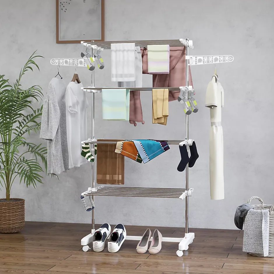 Homcom Séchoir à linge étendoir pliable ailes latérales sur 4 niveaux
