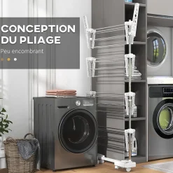 Homcom Séchoir à linge étendoir pliable ailes latérales sur 4 niveaux