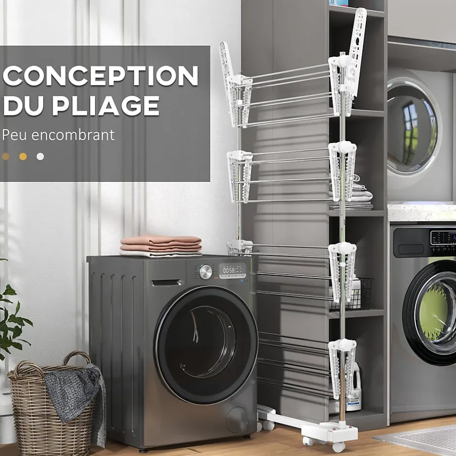Homcom Séchoir à linge étendoir pliable ailes latérales sur 4 niveaux