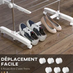 Homcom Séchoir à linge étendoir pliable ailes latérales sur 4 niveaux