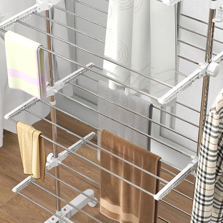 Homcom Séchoir à linge étendoir pliable ailes latérales sur 4 niveaux