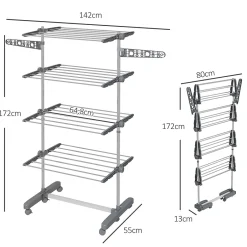 Homcom Séchoir à linge étendoir pliable ailes latérales 4 niveaux gris