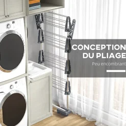 Homcom Séchoir à linge étendoir pliable ailes latérales 4 niveaux gris