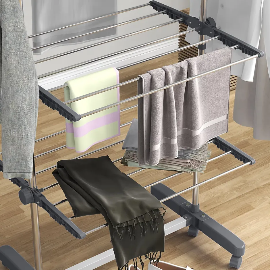 Homcom Séchoir à linge étendoir pliable ailes latérales 4 niveaux gris