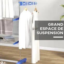 Homcom Séchoir à linge étendoir pliable ailes latérales 3 niveaux acier inox PP bleu* Etendoir À Linge