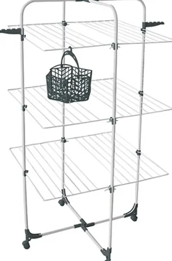 Séchoir à linge Tour 3 niveaux 68 cm avec panier à pinces