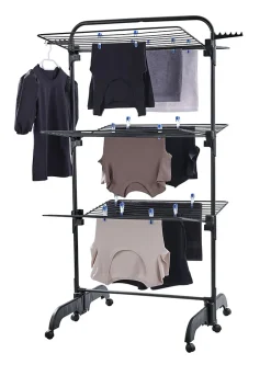 Leifheit Séchoir à linge tour noir sur roulettes 42 m d'étendage 3 niveaux, Comfort Tower 420 Black* Etendoir À Linge