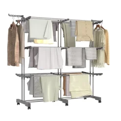 IDMarket Séchoir à linge vertical pliable et extensible 3 niveaux MAXI capacité 40M inox et gris* Etendoir À Linge