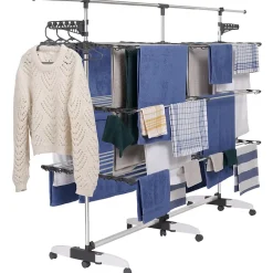 IDMarket Séchoir à linge vertical pliable 3 niveaux SUPRA capacité 50M avec tringle télescopique blanc et gris* Etendoir À Linge