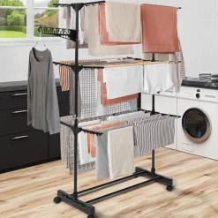 IDMarket Séchoir à linge vertical pliable 3 niveaux MAXIMA capacité 20M noir et effet bois* Etendoir À Linge