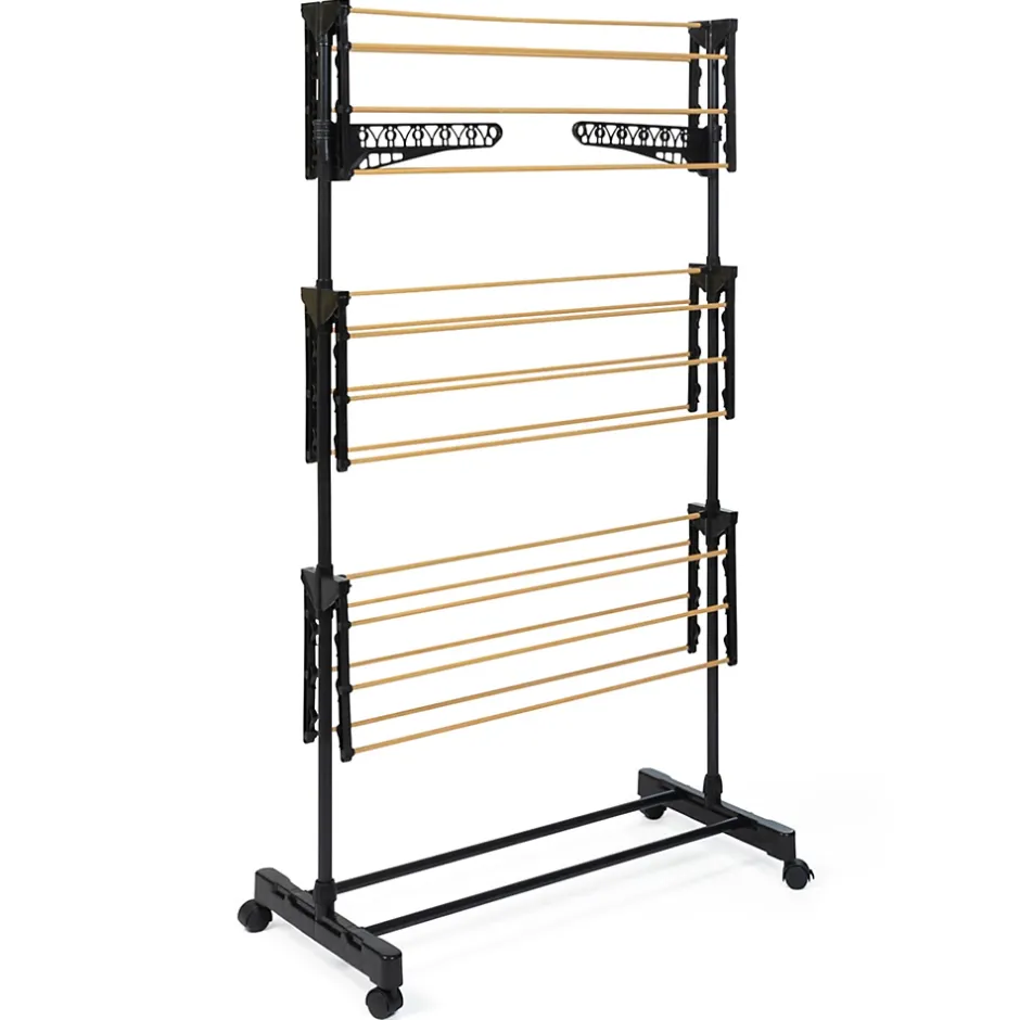 IDMarket Séchoir à linge vertical pliable 3 niveaux MAXIMA capacité 20M noir et effet bois* Etendoir À Linge